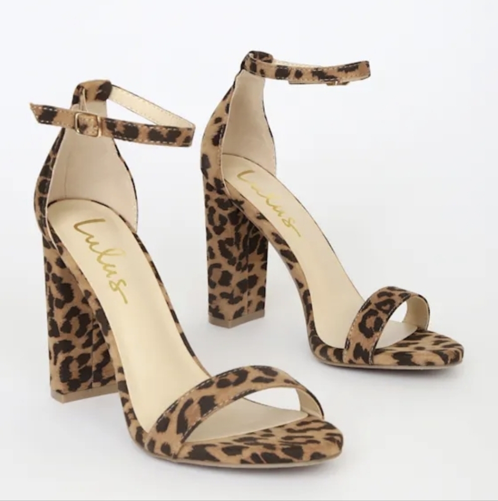 Lulus Taylor Brown Leopard Print Suede Ankle Strap Heels NIB